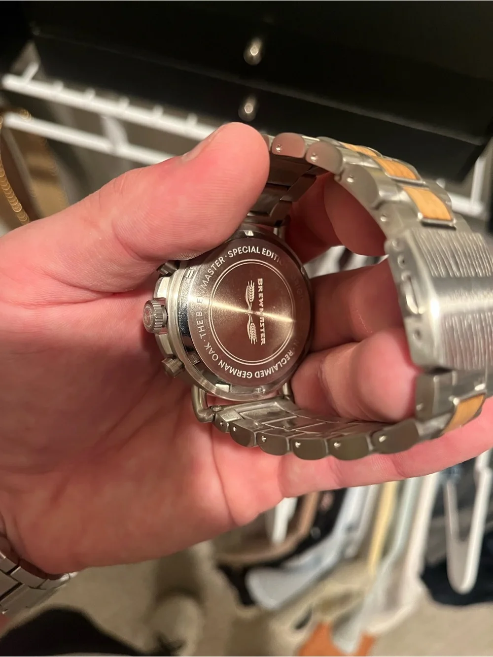 Original Grain Brewmaster Men’s Silver and Wood Chronograph Watch